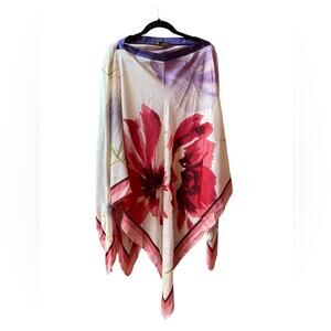 Lora piana Top Silk Multicolor Floral Printed Poncho Women Blouse One Size